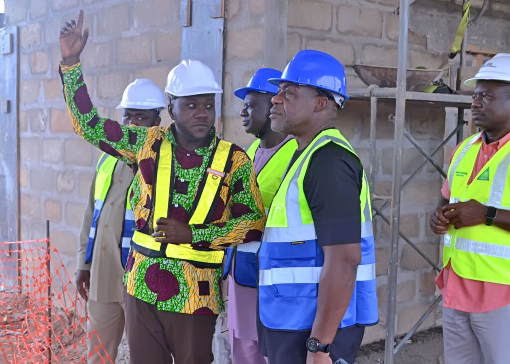 Mr. Agyare inspecting the ongoing project at <br>Adubiliyili, Tamale.<br>